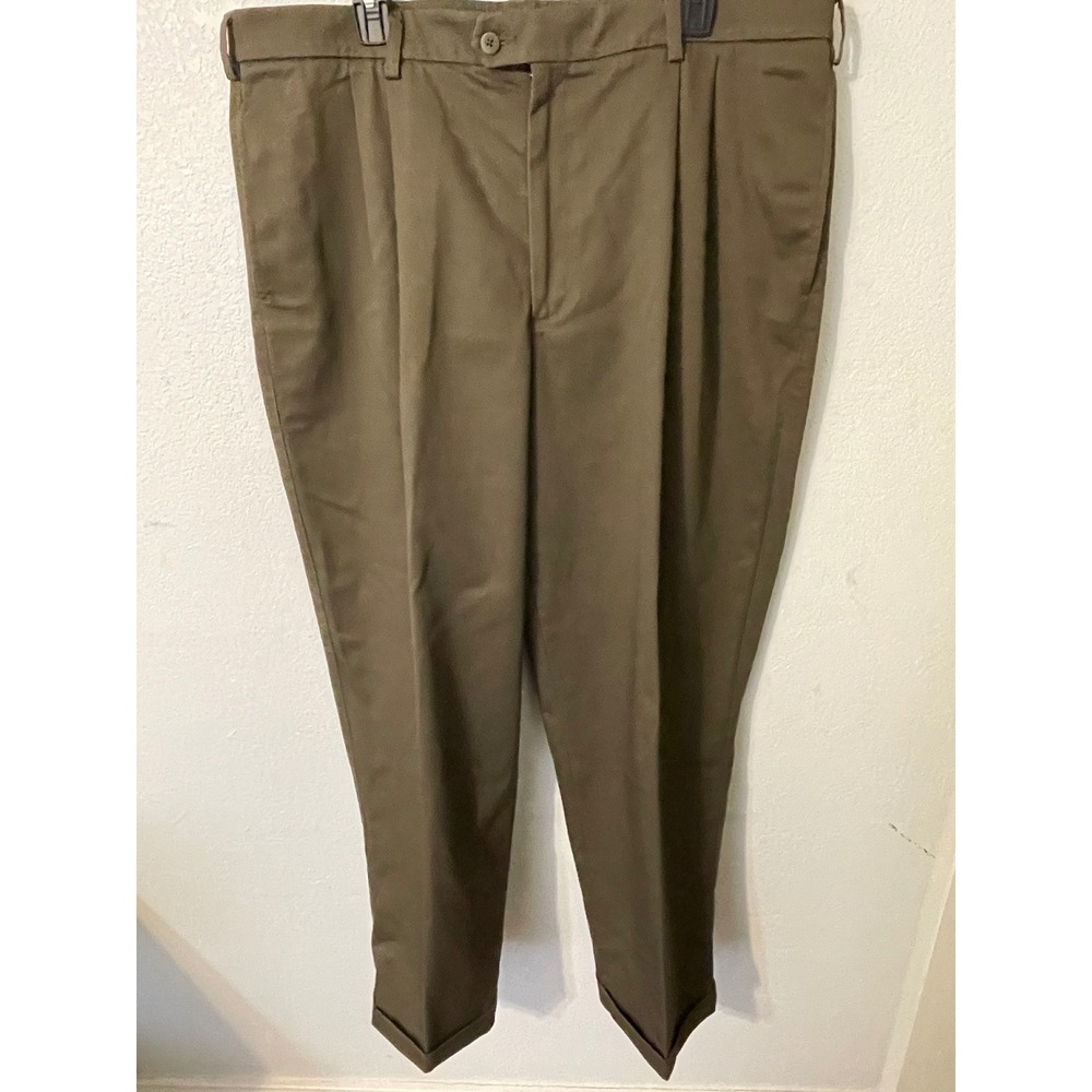 Savane Motion Performance Mens‎ Khaki Pleated Relaxed Fit Dress Pants 40x32